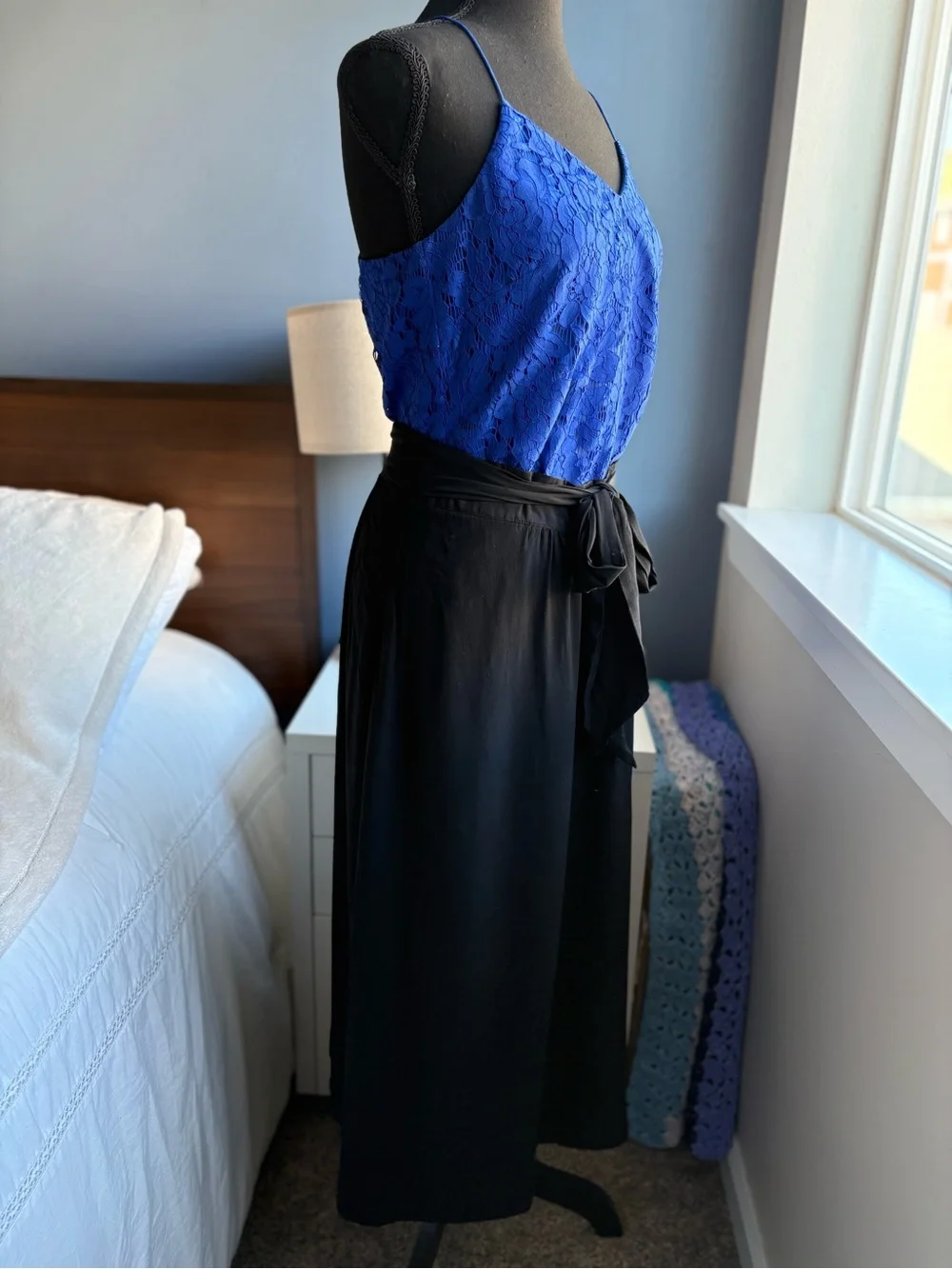 The Kooples Classic Black Tie-Waist A-Line Midi Skirt with Pockets